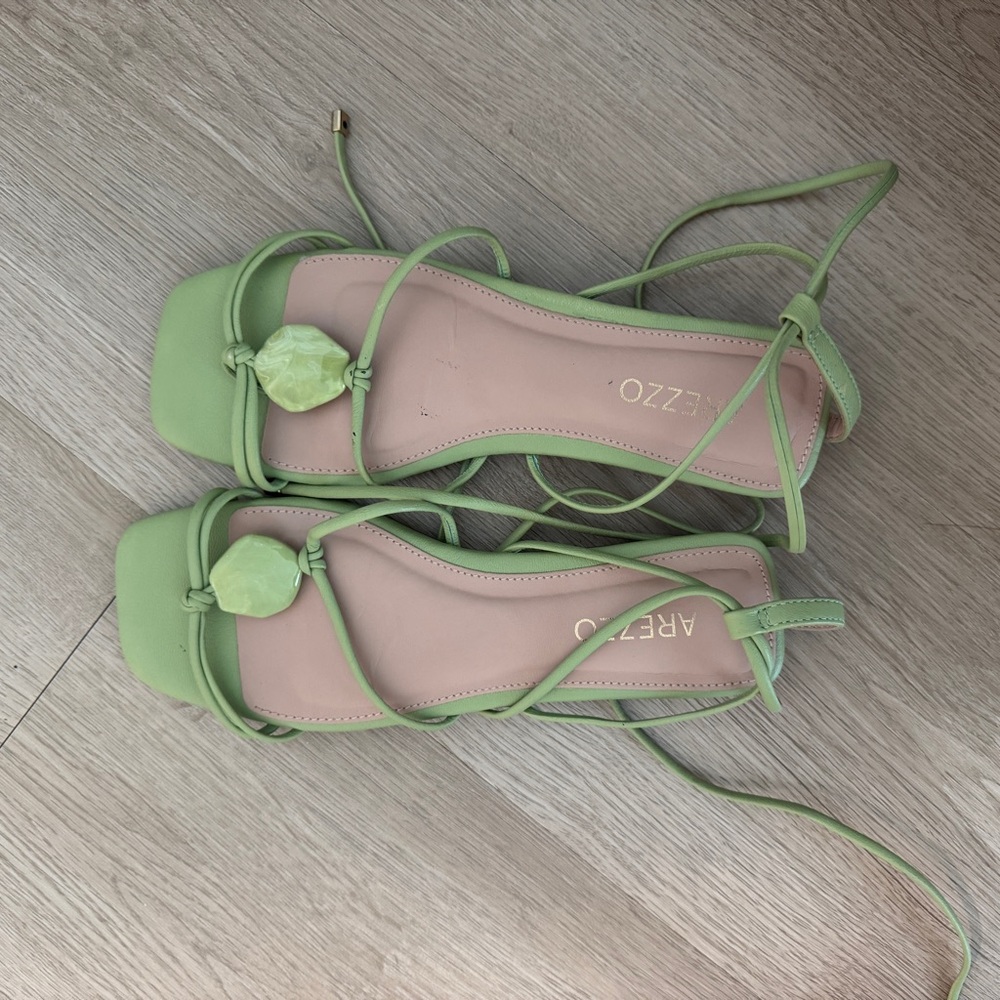 Green Strappy Sandals with Ankle Wrap